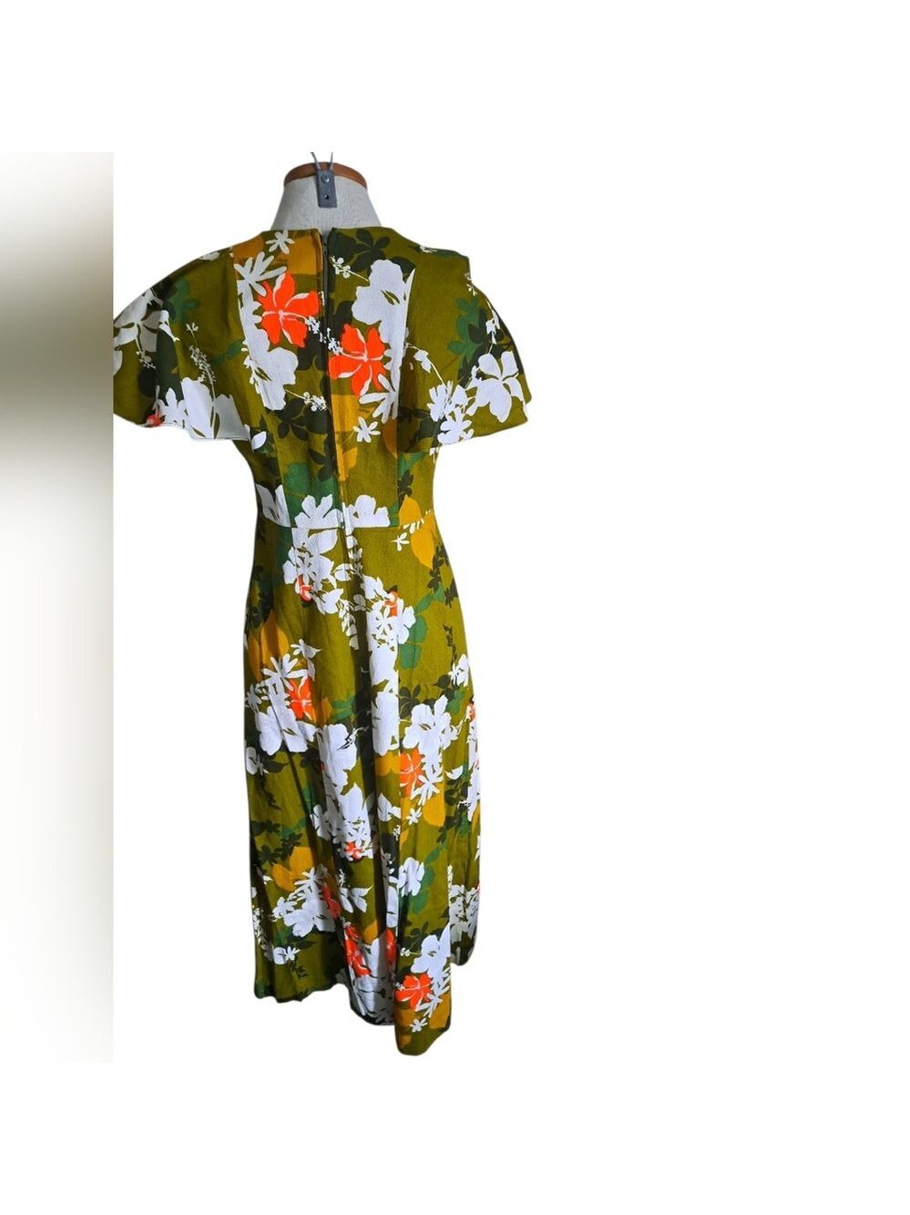VTG HUKILAU Fashions Hawaiian maxi Dess Cotton Floral Short flutter Sleeves S-M - Picture 3 of 10